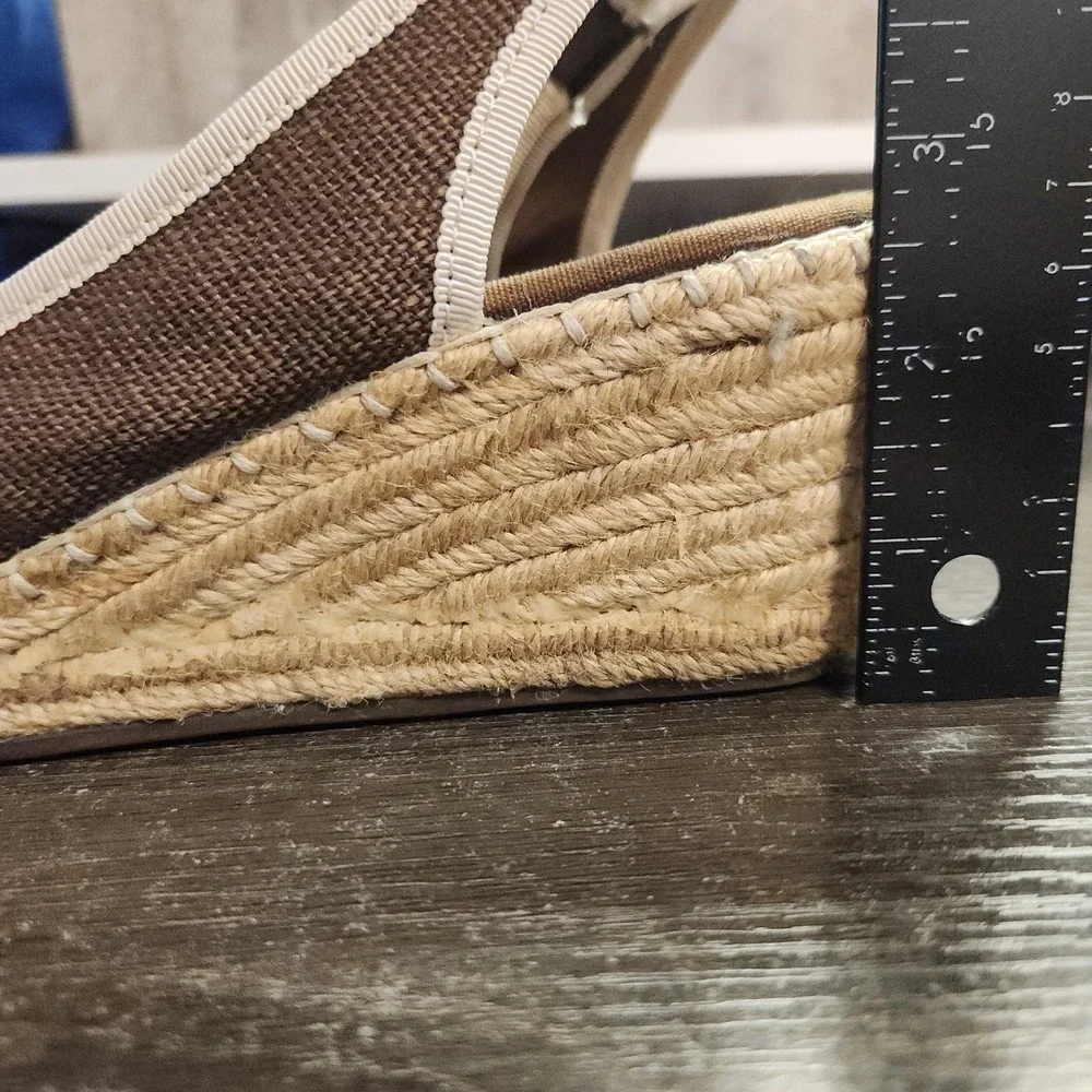Naturalizer Wedge Sandals Womens Size 7 Brown Canvas Espadrille Slingback Summer